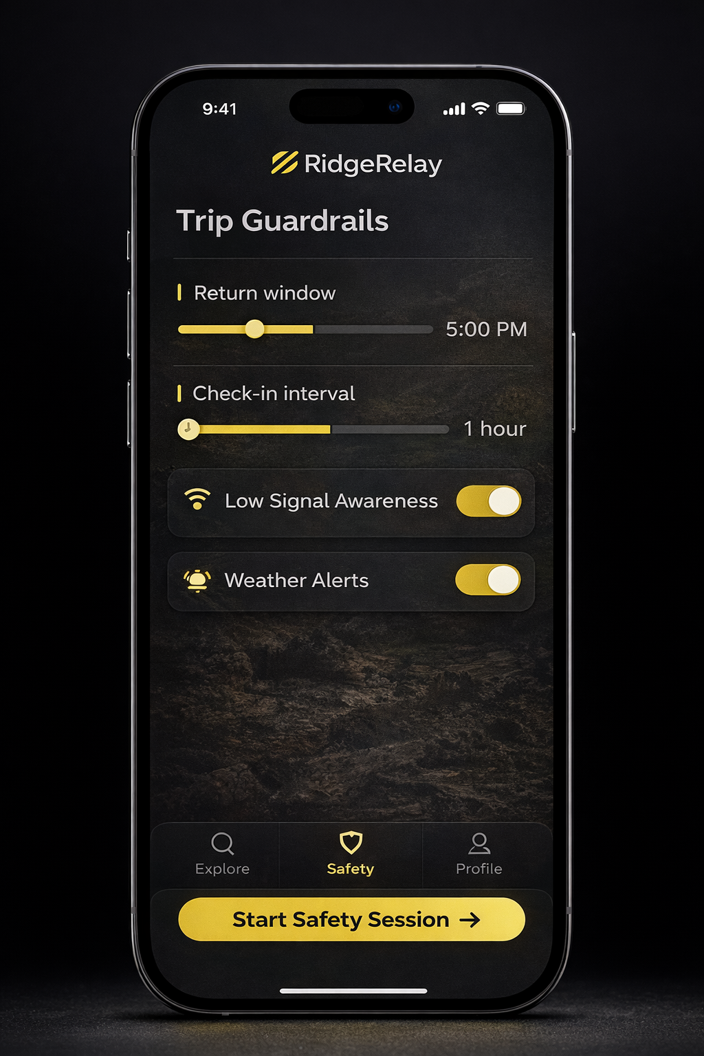 RidgeRelay app screen