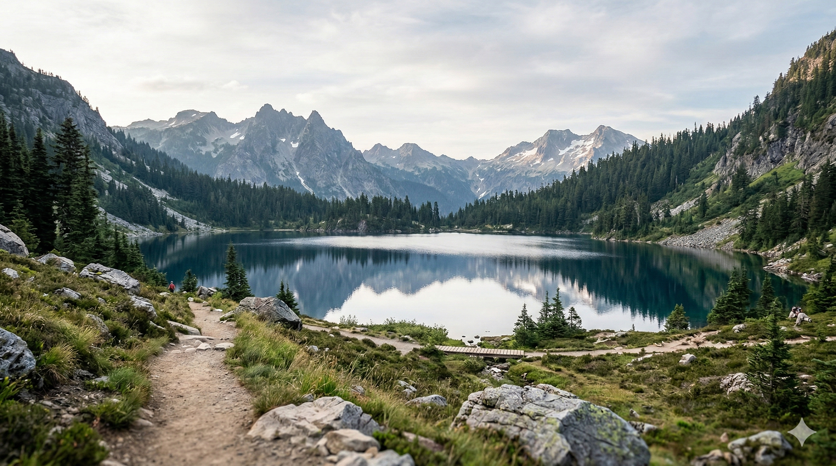 Lake with evergreen reflections